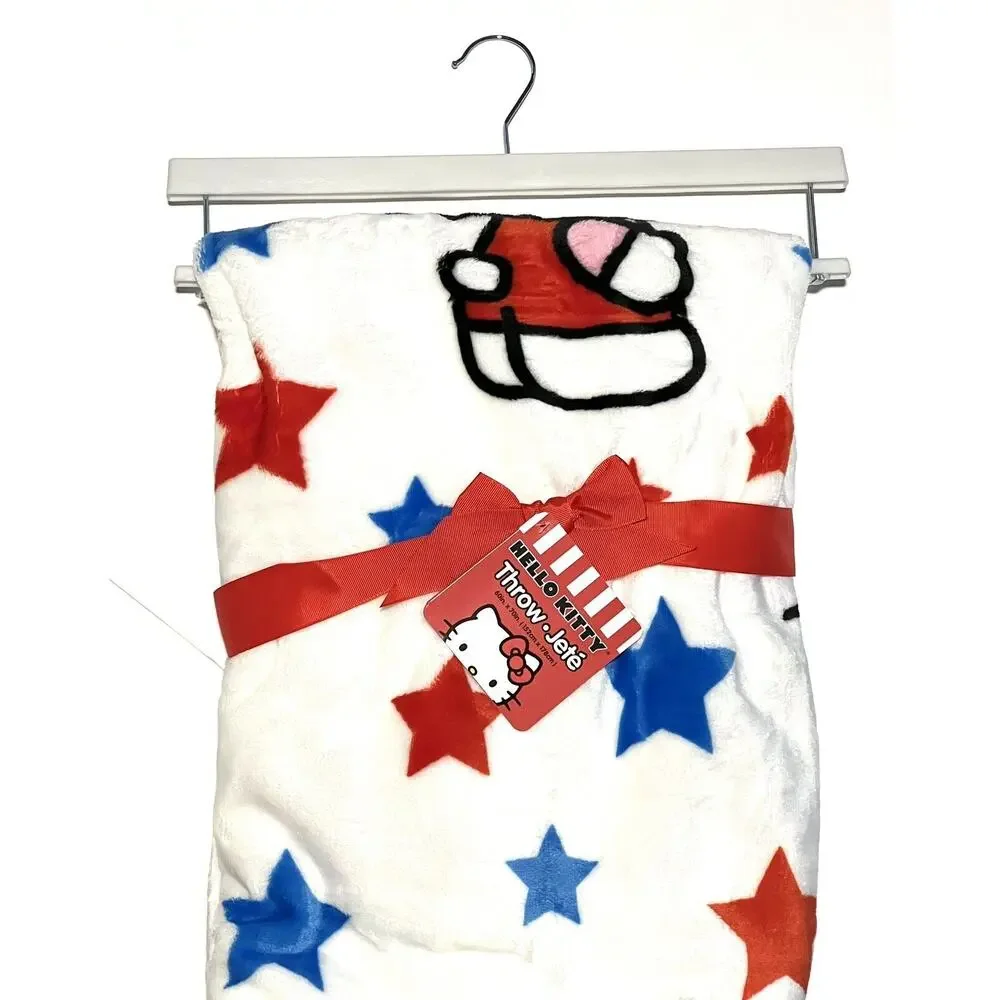 Hello Kitty Throw Blanket USA Stars Red White Blue July 4 Patriot 60X70” Fleece